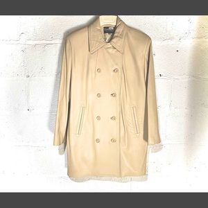 Long Leather Coat Jacket in Cream NWT